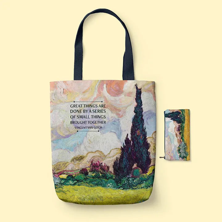 Tote Bag with Van Gogh painting and quote on a beige background