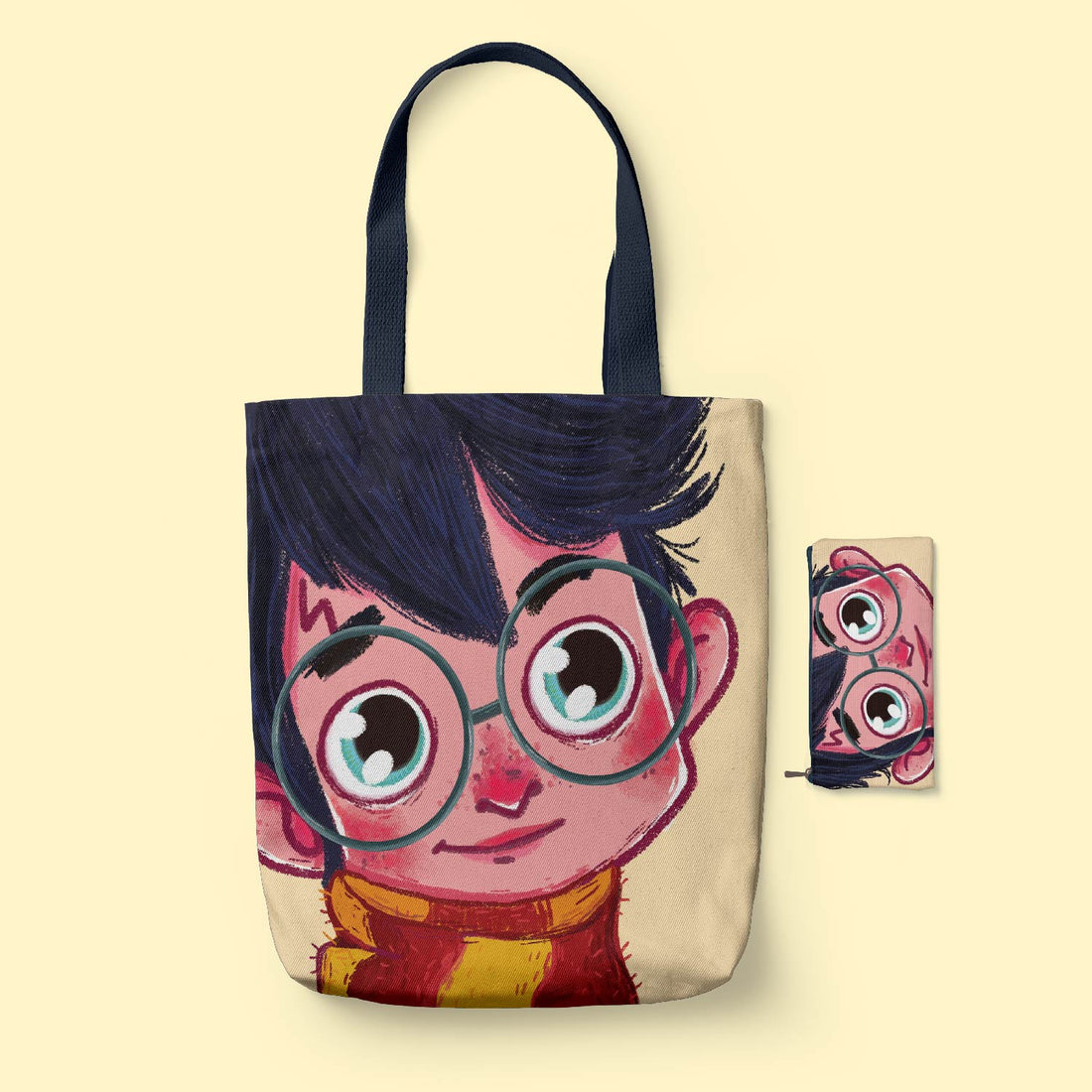 Hazard Classic Tote Bag and phone case with cartoon character design on a beige background